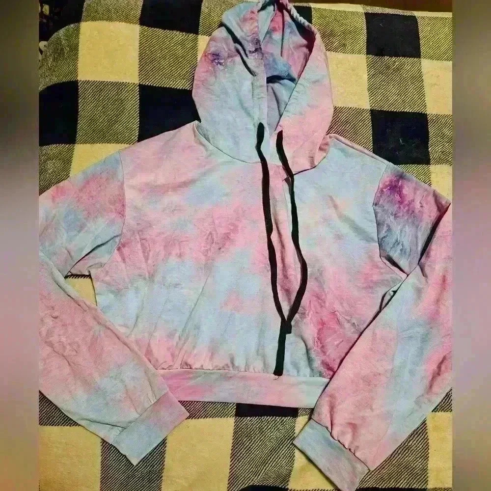 Unbranded Womens Tie Dyed Hooded Cropped Sweater Size Large
